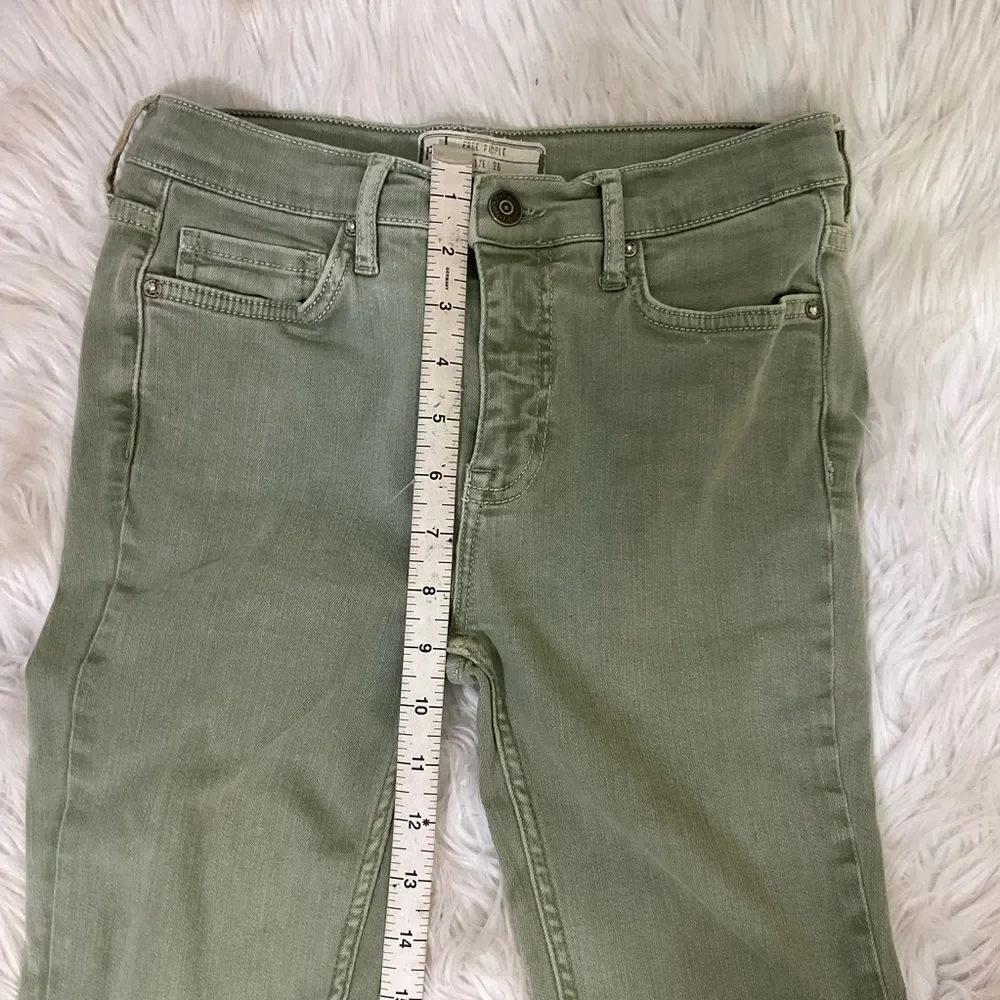 Free People Moss Green High-Rise Busted Knee Skinny Jeans 26